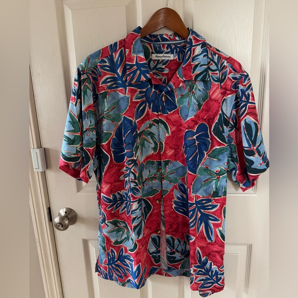 Tommy Bahama Red Tropical Leaf Button-Down Camp Shirt